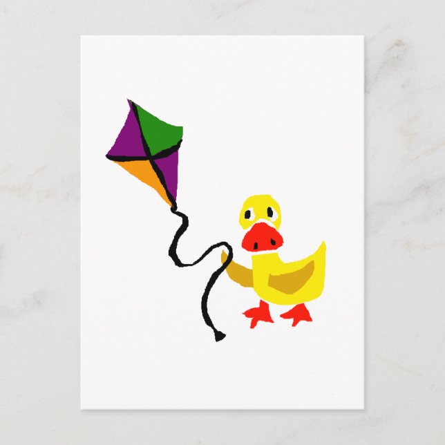 Funny Duck Flying Colourful Kite Postcard (Front)