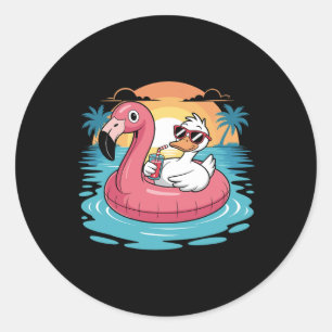 Funny Duck Hawaiian Flamingo Float Beach Summer Va Classic Round Sticker