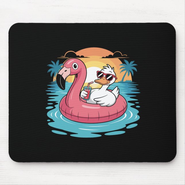 Funny Duck Hawaiian Flamingo Float Beach Summer Va Mouse Pad (Front)