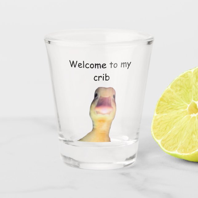 Funny Duck Meme – “Welcome to My Crib” Cute Animal Shot Glass (Front)