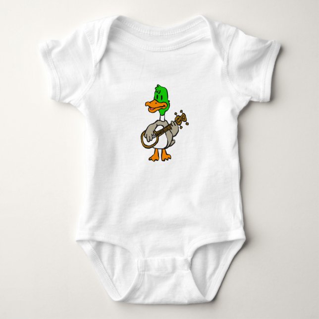 Funny duck playing banjo | choose background colou baby bodysuit (Front)