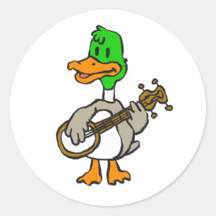 Funny duck playing banjo   choose background colou classic round sticker