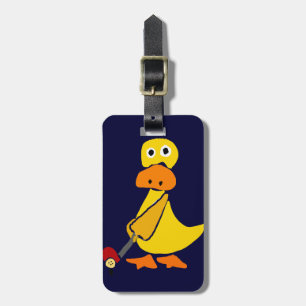 Funny Duck Playing Golf Primitive Art Luggage Tag