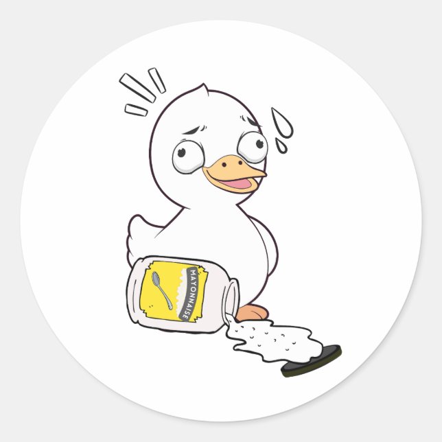 Funny duck spilled mayonnaise classic round sticker (Front)
