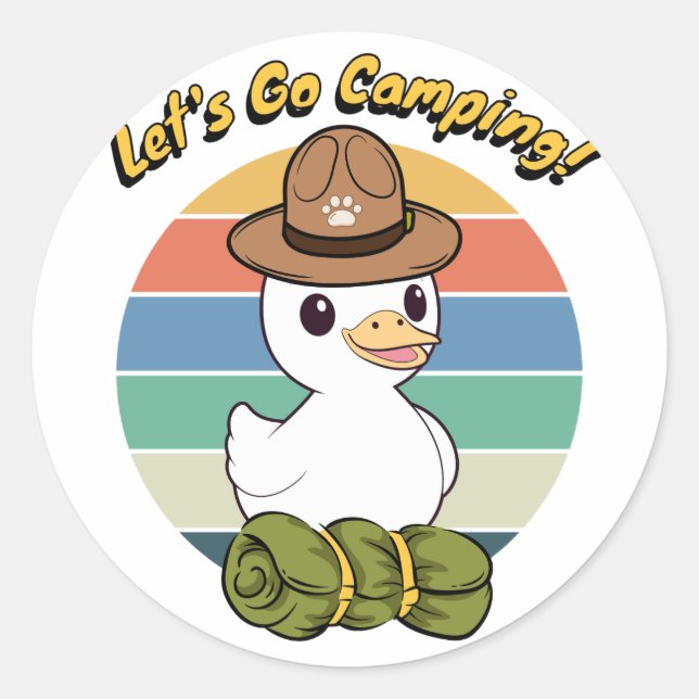 Funny Duck wants to go camping Classic Round Sticker (Front)
