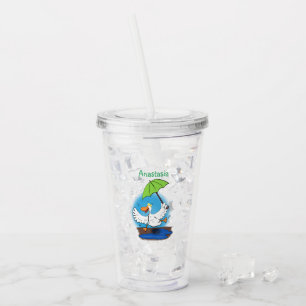 Funny duck with umbrella dancing cartoon acrylic tumbler