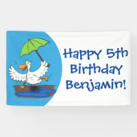 Funny duck with umbrella dancing cartoon