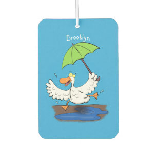 Funny duck with umbrella dancing cartoon car air freshener