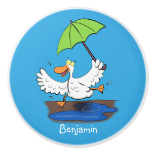 Funny duck with umbrella dancing cartoon ceramic knob