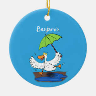 Funny duck with umbrella dancing cartoon ceramic tree decoration