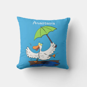 Funny duck with umbrella dancing cartoon cushion
