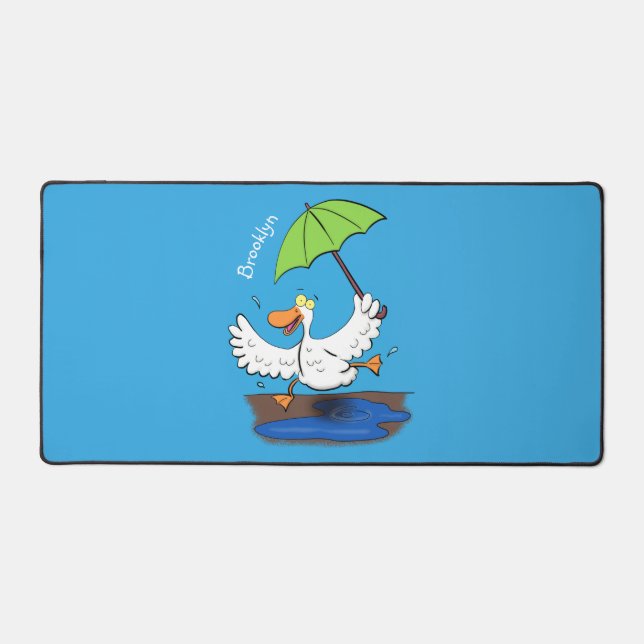 Funny duck with umbrella dancing cartoon desk mat (Front)