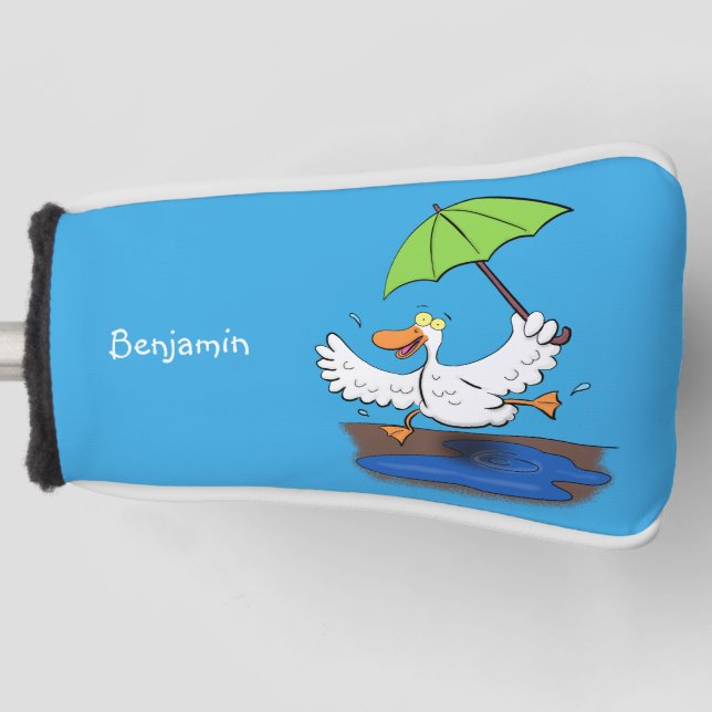 Funny duck with umbrella dancing cartoon golf head cover (Front)