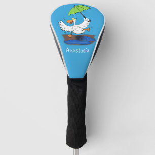 Funny duck with umbrella dancing cartoon golf head cover