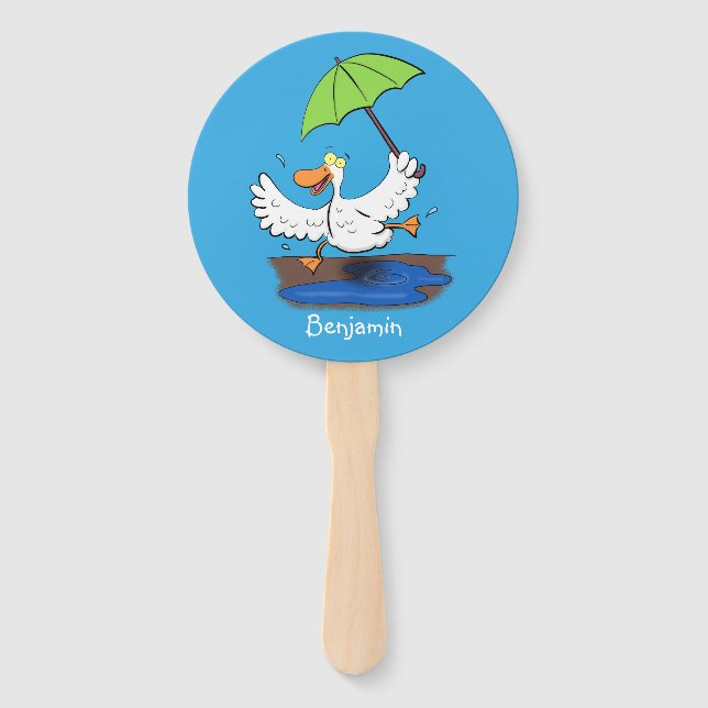 Funny duck with umbrella dancing cartoon hand fan (Front)