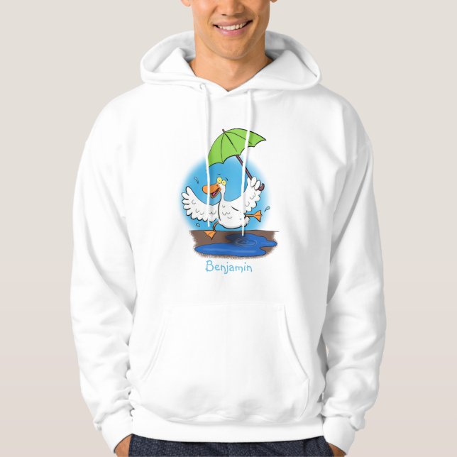 Funny duck with umbrella dancing cartoon hoodie (Front)