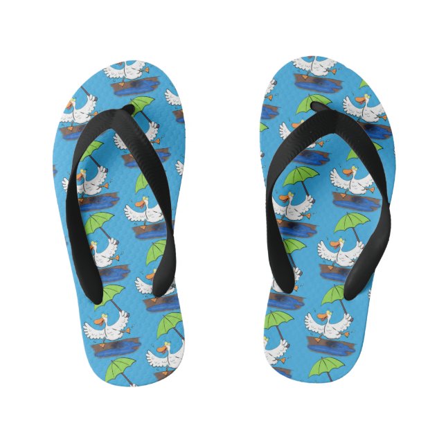 Funny duck with umbrella dancing cartoon kid's jandals (Footbed)
