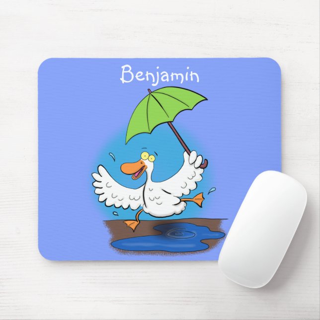 Funny duck with umbrella dancing cartoon mouse pad (With Mouse)