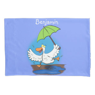 Funny duck with umbrella dancing cartoon pillowcase
