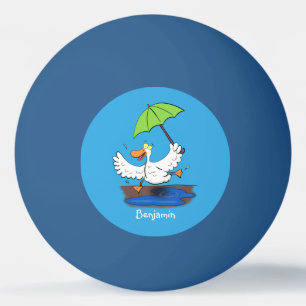 Funny duck with umbrella dancing cartoon ping pong ball