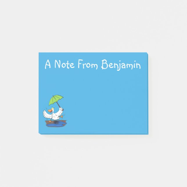 Funny duck with umbrella dancing cartoon post-it notes (Front)
