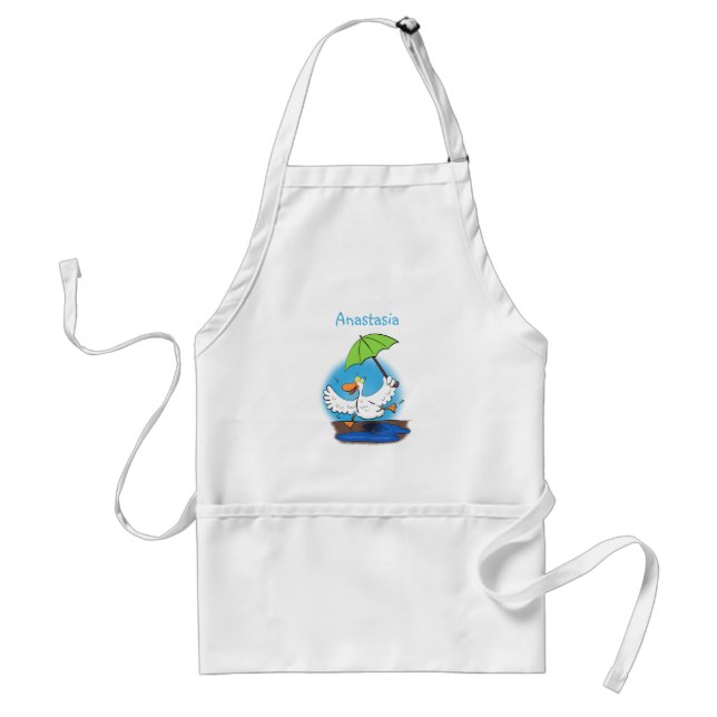 Funny duck with umbrella dancing cartoon standard apron (Front)
