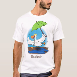 Funny duck with umbrella dancing cartoon T-Shirt