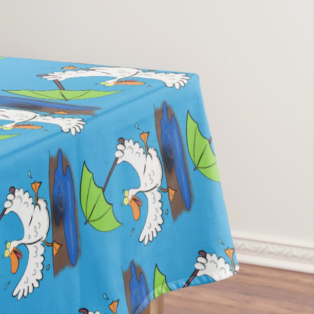 Funny duck with umbrella dancing cartoon tablecloth (In Situ)