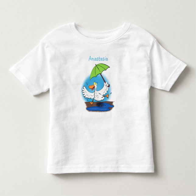 Funny duck with umbrella dancing cartoon toddler T-Shirt (Front)