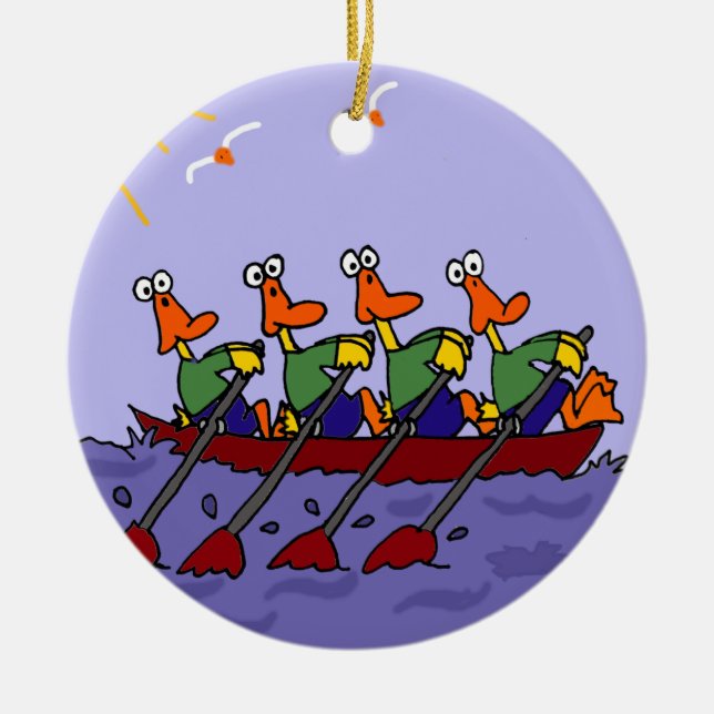 Funny Ducks in a Row Cartoon Ceramic Tree Decoration (Front)