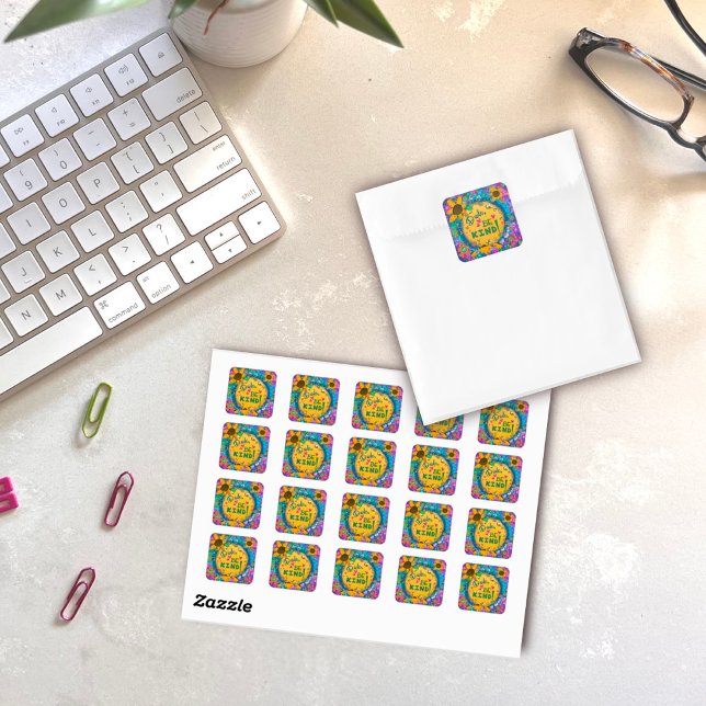 Funny Dude Be Kind Cheerful Floral Kindness  Square Sticker (Creator Uploaded)