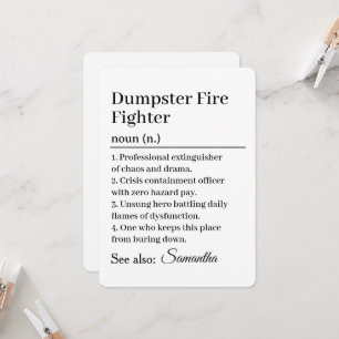 Funny Dumpster Fire Fighter Definition Card