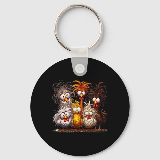 Funny Eagerly Quirky Chicken Art  Key Ring (Front)
