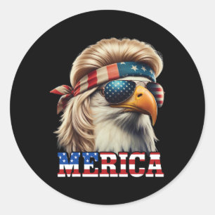 Funny Eagle Merica 4th July Blonde Wig Mullet Funn Classic Round Sticker
