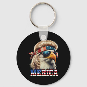 Funny Eagle Merica 4th July Blonde Wig Mullet Funn Key Ring