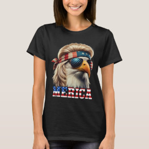 Funny Eagle Merica 4th July Blonde Wig Mullet Funn T-Shirt