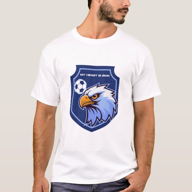Funny Eagle with Ball Says Iron Heart T-Shirt (Front)