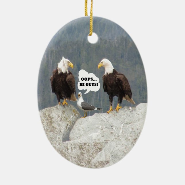 Funny Eagles and Seagull Ceramic Tree Decoration (Back)