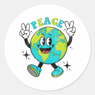 Funny Earth Globe World Peace Sign Earth Day Kids Classic Round Sticker