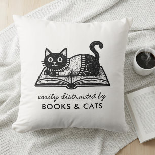 Funny Easily Distracted by Books and Cats Cushion
