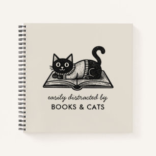 Funny Easily Distracted by Books and Cats Notebook