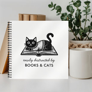 Funny Easily Distracted by Books and Cats Notebook