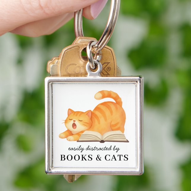 Funny Easily Distracted By Books & Cats Cute   Key Ring (Creator Uploaded)