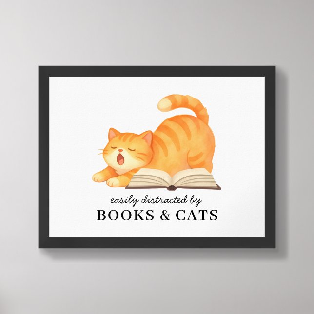 Funny Easily Distracted By Books & Cats  Poster (Creator Uploaded)