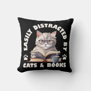Funny Easily Distracted By Cats And Books Cushion