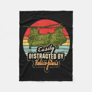 Funny Easily Distracted By Chinook Helicopter Retr Fleece Blanket