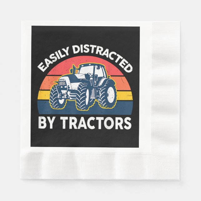 Funny Easily Distracted By Tractors-Shirt Farmer F Napkin (Front)