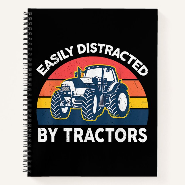 Funny Easily Distracted By Tractors-Shirt Farmer F Notebook (Front)