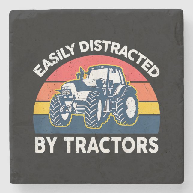 Funny Easily Distracted By Tractors-Shirt Farmer F Stone Coaster (Front)