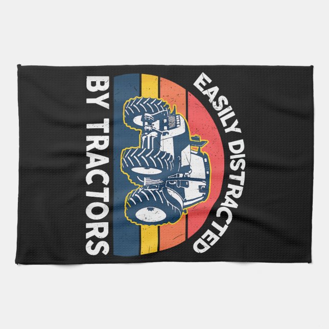 Funny Easily Distracted By Tractors-Shirt Farmer F Tea Towel (Horizontal)